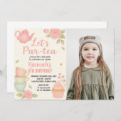 茶パーティー誕生日招待状とフローラ 招待状 (正面/裏面)