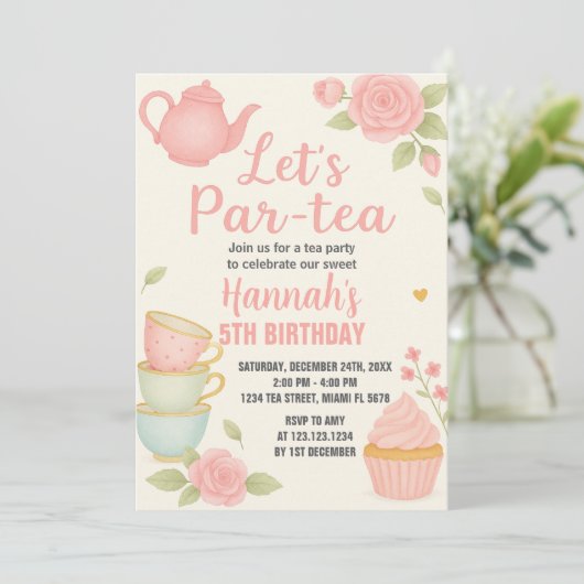 茶パーティー誕生日招待状とフローラ 招待状 (スタンド正面)