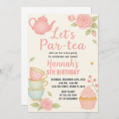 茶パーティー誕生日招待状とフローラ 招待状 (正面/裏面)
