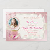 茶パーティー誕生日招待状小さな女の子 招待状 (正面/裏面)
