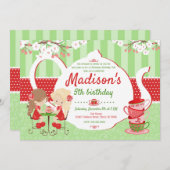 茶パーティー誕生日招待状 – クリスマス – 少女 招待状 (正面/裏面)