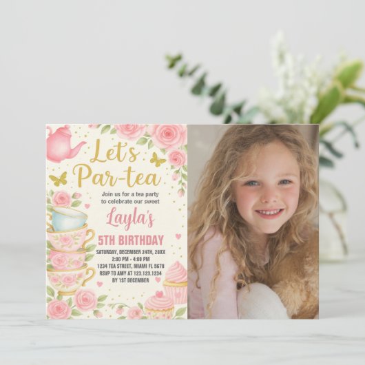茶パーティー誕生日招待状(写真あり) 招待状 (スタンド正面)