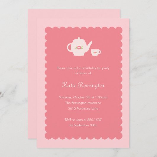 茶パーティー誕生日招待状 招待状 (正面/裏面)
