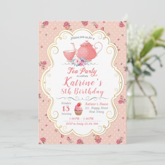 茶パーティー誕生日。茶パーティー赤ちゃんシャワー 招待状 (スタンド正面)