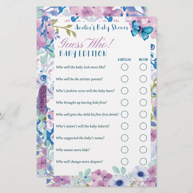 茶パーティー誰がベビー版ベビーシャワーゲームを推測 (正面/裏面)