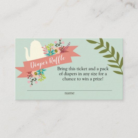 茶パーティー赤ちゃんシャワーおむつラッフルカード エンクロージャーカード (正面)