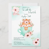 茶パーティー赤ちゃんシャワーかわいいベビーキツネのマグカップ 招待状 (正面)