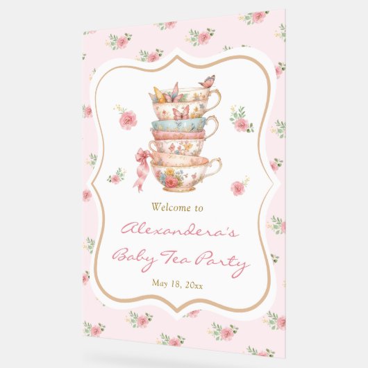 茶パーティー赤ちゃんシャワーへようこそ アクリルサイン (傾斜)