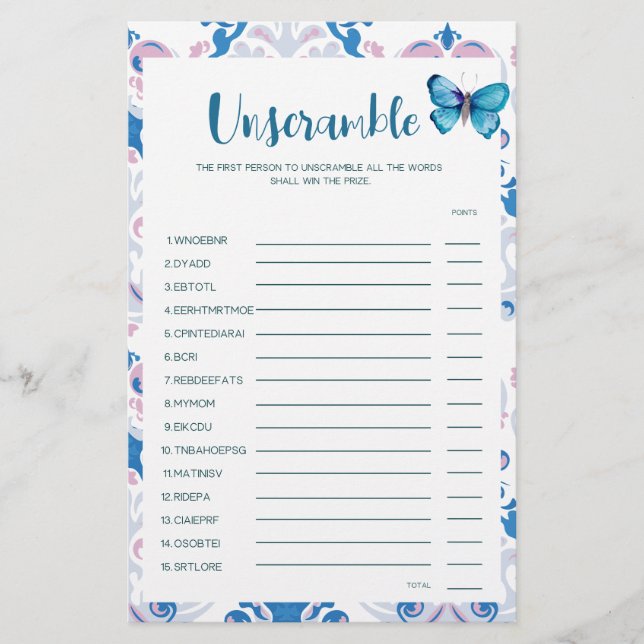 茶パーティー赤ちゃんシャワーゲームベビーワードスクランブルゲーム (正面)