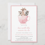 茶パーティー赤ちゃんシャワーサファリ動物ママになる 招待状 (正面)