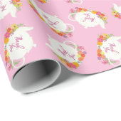茶パーティー赤ちゃんシャワーティーポットピンクガールありがとう ラッピングペーパー (ロールコーナー)