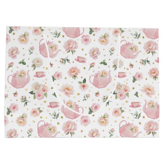 茶パーティー赤ちゃんシャワーピンクフローラ大抱き枕 ラージペーパーバッグ (裏面)