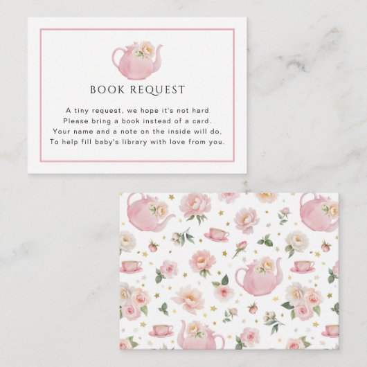 茶パーティー赤ちゃんシャワーブックリクエストカード エンクロージャーカード (正面/裏面)