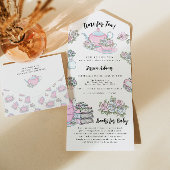 茶パーティー赤ちゃんシャワーブルーとピンク オールインワン招待状