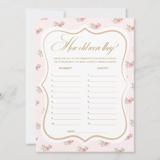 茶パーティー赤ちゃんシャワー年齢のゲームカードを推測 招待状 (正面)