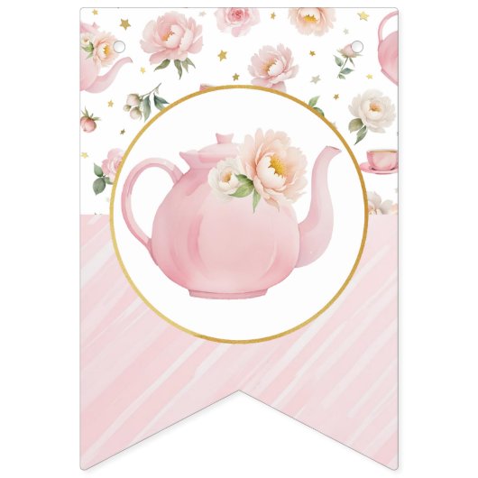 茶パーティー赤ちゃんシャワー歓迎バナー バンティングフラッグ (第1の旗)