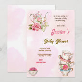 茶パーティー赤ちゃんシャワー 招待状 (正面/裏面)