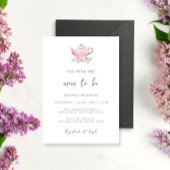 茶パーティー赤ちゃんミニマルシャワーピンクティーポット 招待状