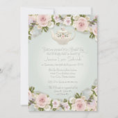 茶パーティー赤面バラ多汁葉ブライダルシャワー 招待状 (正面)