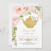 茶パーティー金ゴールド誕生日 招待状 (正面)