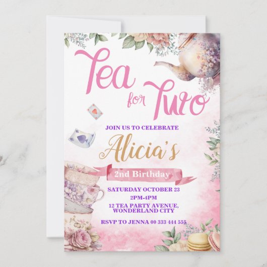 茶パーティー2回目の誕生日、ティータイムパーティー 招待状 (正面)