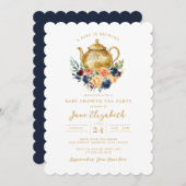 茶パーティーAベビーは醸造フローラベビーシャワー 招待状 (正面/裏面)