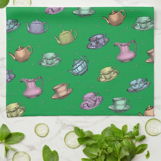 茶ビクトリアンパーティー キッチンタオル (折り畳み)