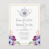 茶フローラブライダルシャワー葉書のヴィンテージ インビテーションポストカード (正面)