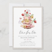 茶ブライダルシャワーの水彩ワイルドフラワータイム 招待状 (正面)