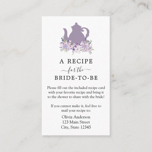 茶ブライダルシャワーレシピ要求エンクロージャカード エンクロージャーカード (正面)