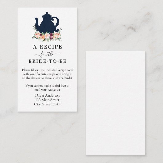 茶ブライダルシャワーレシピ要求エンクロージャカード エンクロージャーカード (正面/裏面)