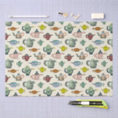 茶ポットかわいらし 薄葉紙 (クラフト)