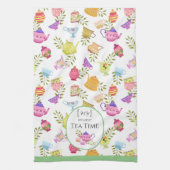 茶ポットとカップ白 キッチンタオル (縦)