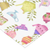 茶ポットとカップ白 テーブルクロス (アングル)