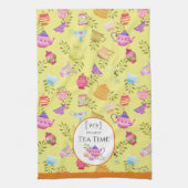 茶ポットとカップ黄色 キッチンタオル (縦)