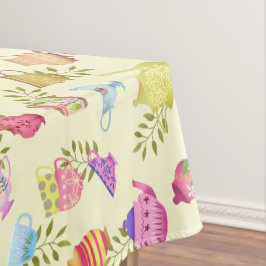 茶ポットとカップ黄色 テーブルクロス