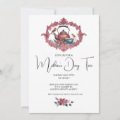 茶ポットケトルカップバーズレッドマザーズデイパーティー 招待状 (正面)