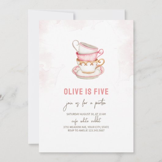 茶ミニマルパーティー誕生日招待状 招待状 (正面)