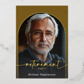 茶モダンミニマル色の退職パーティー 箔招待状 (正面)