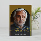 茶モダンミニマル色の退職パーティー 箔招待状 (立ち正面)