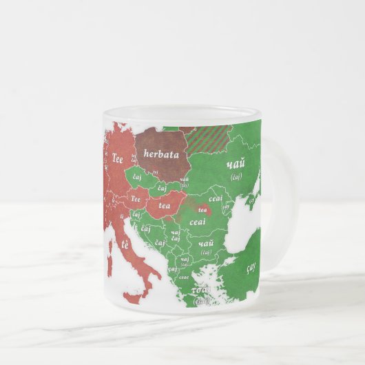 茶ヨーロッパの言語地図の曇らされたガラスのマグ フロストグラスマグカップ (正面右)