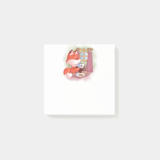 茶及びビスケットを有する水彩キツネ ポストイット (正面)