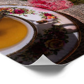 茶古い手書き紙とピンクのバラ ポスター (角)