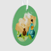 茶図解入りの、写真付きの日本の湯ドラゴン オーナメント (正面)