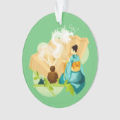 茶図解入りの、写真付きの日本の湯ドラゴン オーナメント (正面)