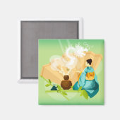 茶図解入りの、写真付きの日本の湯ドラゴン マグネット (正面/裏面)