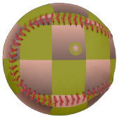 茶市松模様にとオリーブ色の緑の模様 ソフトボール (正面左)