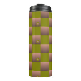 茶市松模様にとオリーブ色の緑の模様 タンブラー