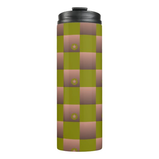 茶市松模様にとオリーブ色の緑の模様 タンブラー (正面)