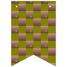 茶市松模様にとオリーブ色の緑の模様 バンティングフラッグ